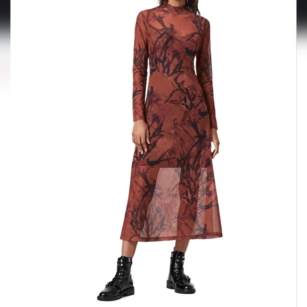 Allsaints NWOT Hanna Nolina Midi Dress Cinnamon Brown Size 4.